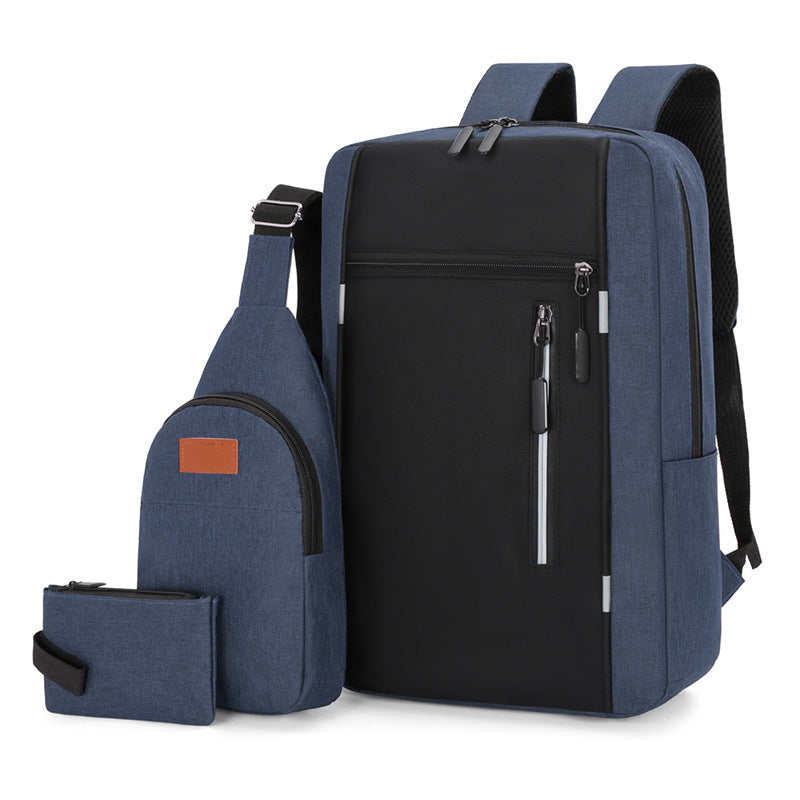 3pcs Oxford Fabric Backpack Set in Gray/Black - Waterproof, Large Capacity with Laptop Sleeve, Padded Main Compartment & Front Pocket - Ideal for Business Travel, Hand Wash Only, Multifunctional Backpack, Computer Backpack