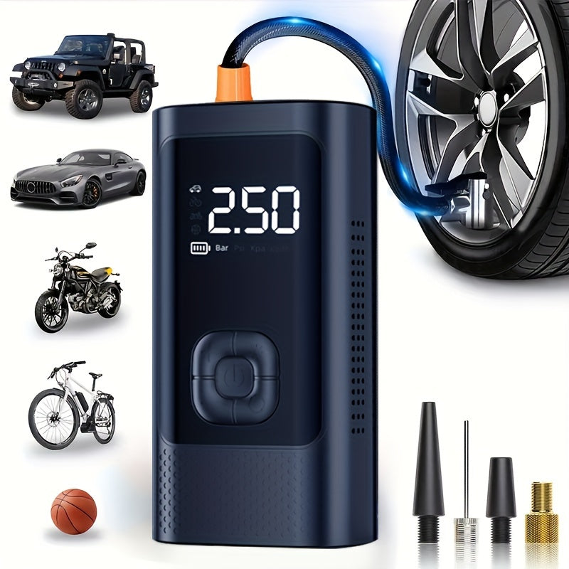 Portable electric air pump, tire inflator, intelligent air equipment, air compressor, large capacity battery, predetermined tire pressure, one-button inflation, lighting, LED digital display, suitable for cars, motorcycles, b