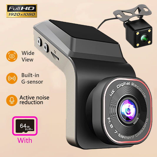 Upgraded 1080P Dual-Lens Car DVR with Hidden 5.08cm Screen, HDR Night Vision, Easy Install, Auto Loop Recording & High-Speed Memory Card Included - Perfect for Cars, Trucks, SUVs