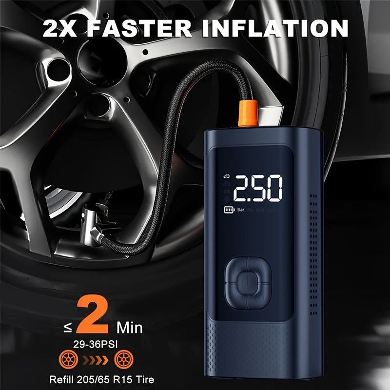 Portable electric air pump, tire inflator, intelligent air equipment, air compressor, large capacity battery, predetermined tire pressure, one-button inflation, lighting, LED digital display, suitable for cars, motorcycles, b