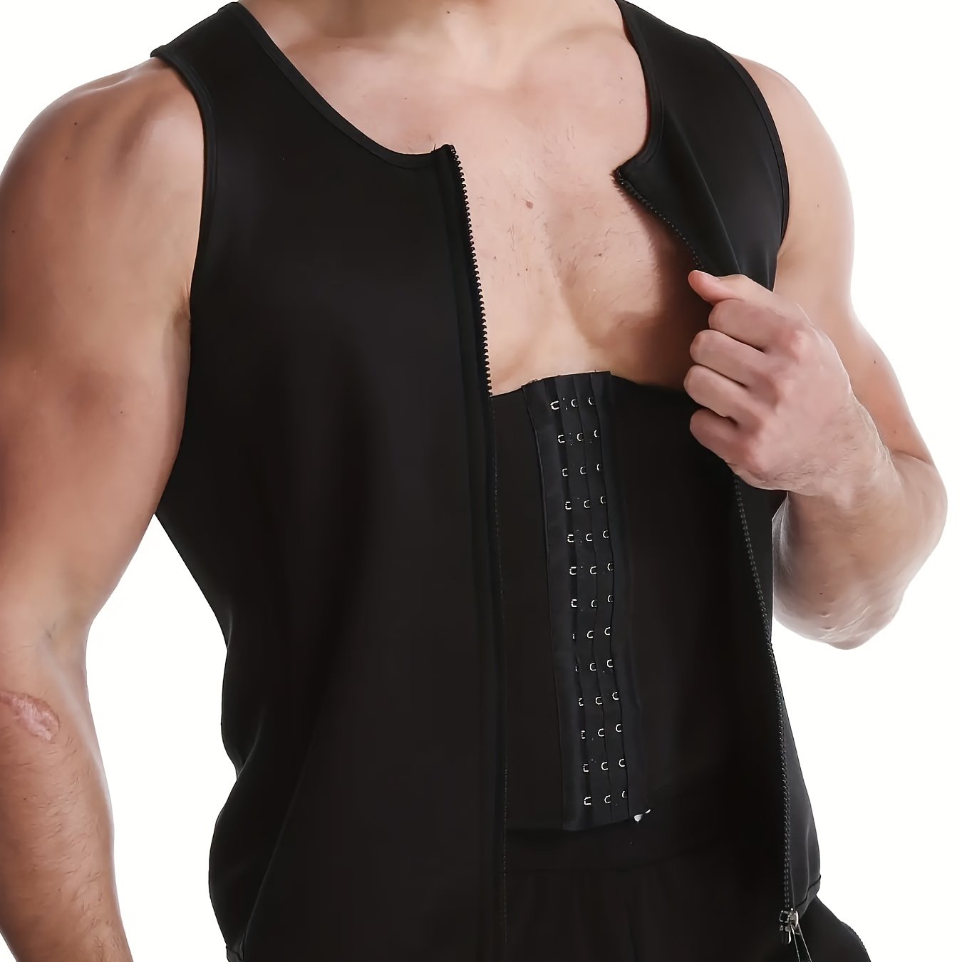 Men's Slimming Sauna Vest - Neoprene & Polyester, Zip-Up Tummy Control Workout Tank Top for Fitness & Body Shaping