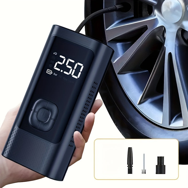 Portable electric air pump, tire inflator, intelligent air equipment, air compressor, large capacity battery, predetermined tire pressure, one-button inflation, lighting, LED digital display, suitable for cars, motorcycles, b