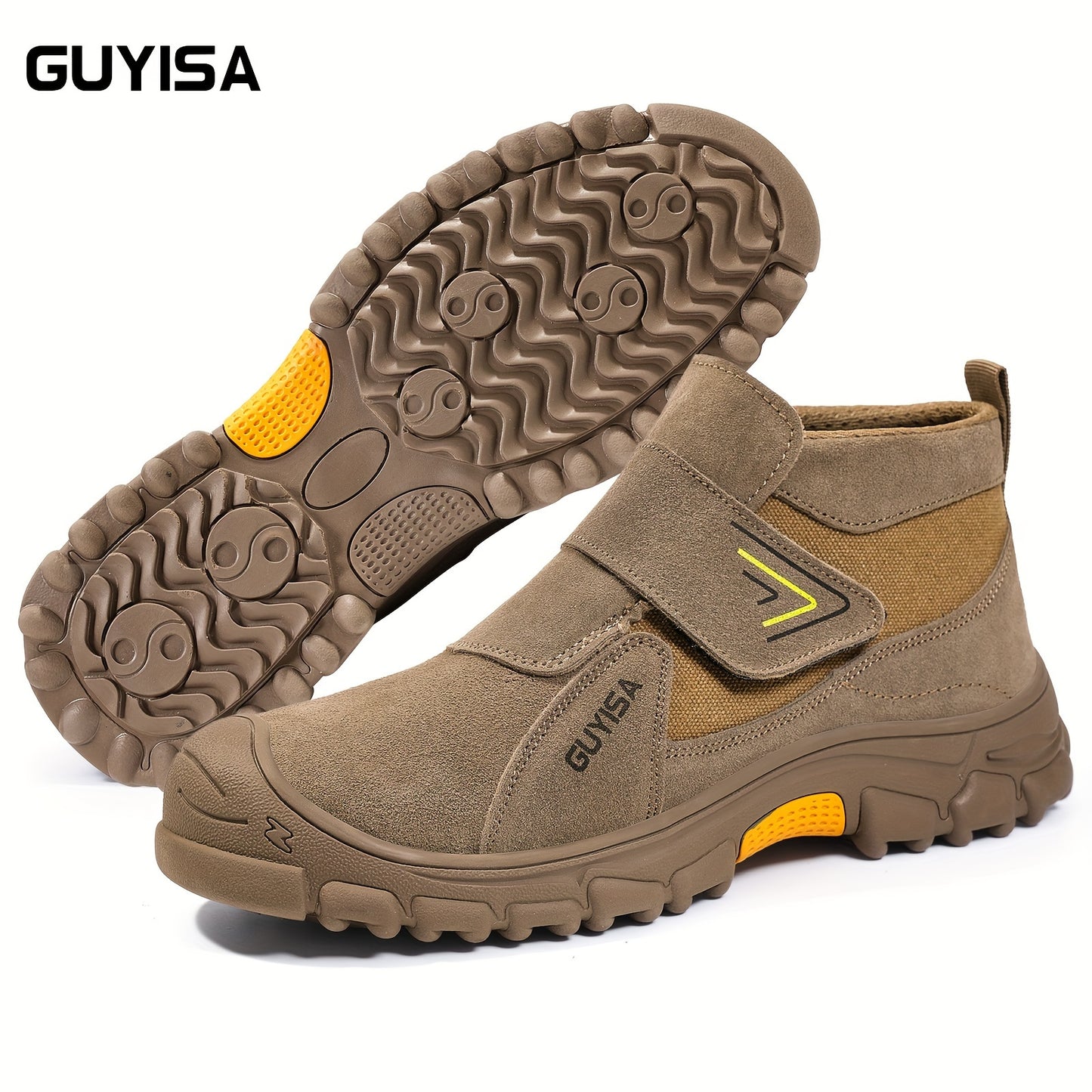 Men's Work Safety Shoes Labor Protection Shoes Anti-impact Anti-puncture Anti-spark Steel Padded Rubber Sole Round Head Mid-calf Magic Tape Flat Bottom Welder Worker Construction Site Four Seasons Brown