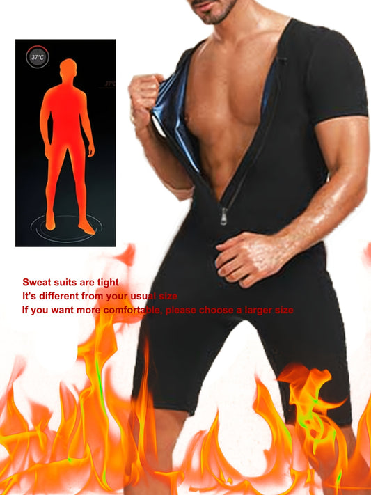 Men's Warm Fitness Tights - Full Body Sweat Suit for Training and Shaping - Polyester Zipper Sports Top Suitable for Gym, Yoga, Hiking, Camping - Breathable Mesh, Round Neck, Solid Color, Suitable for All Seasons