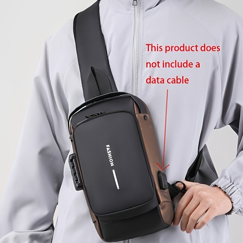 Men's Stylish Nylon Crossbody Chest Bag with Password Lock - Casual, Zip Closure, Perfect for Outings, Crossbody, Fashion Trend